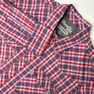 Wrangler 20X Competition Shirt Sz XL Advanced Comfort‎ Pearl Snap Flip Cuff Red